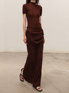 OUDE WAAG 25 autumn and winter Tilda tailored draped skirt OW-OW-25AW-SK07T1BR450-HZ red brown